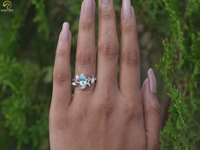 Aquamarine Oval Gemstone Leaf Style Ring