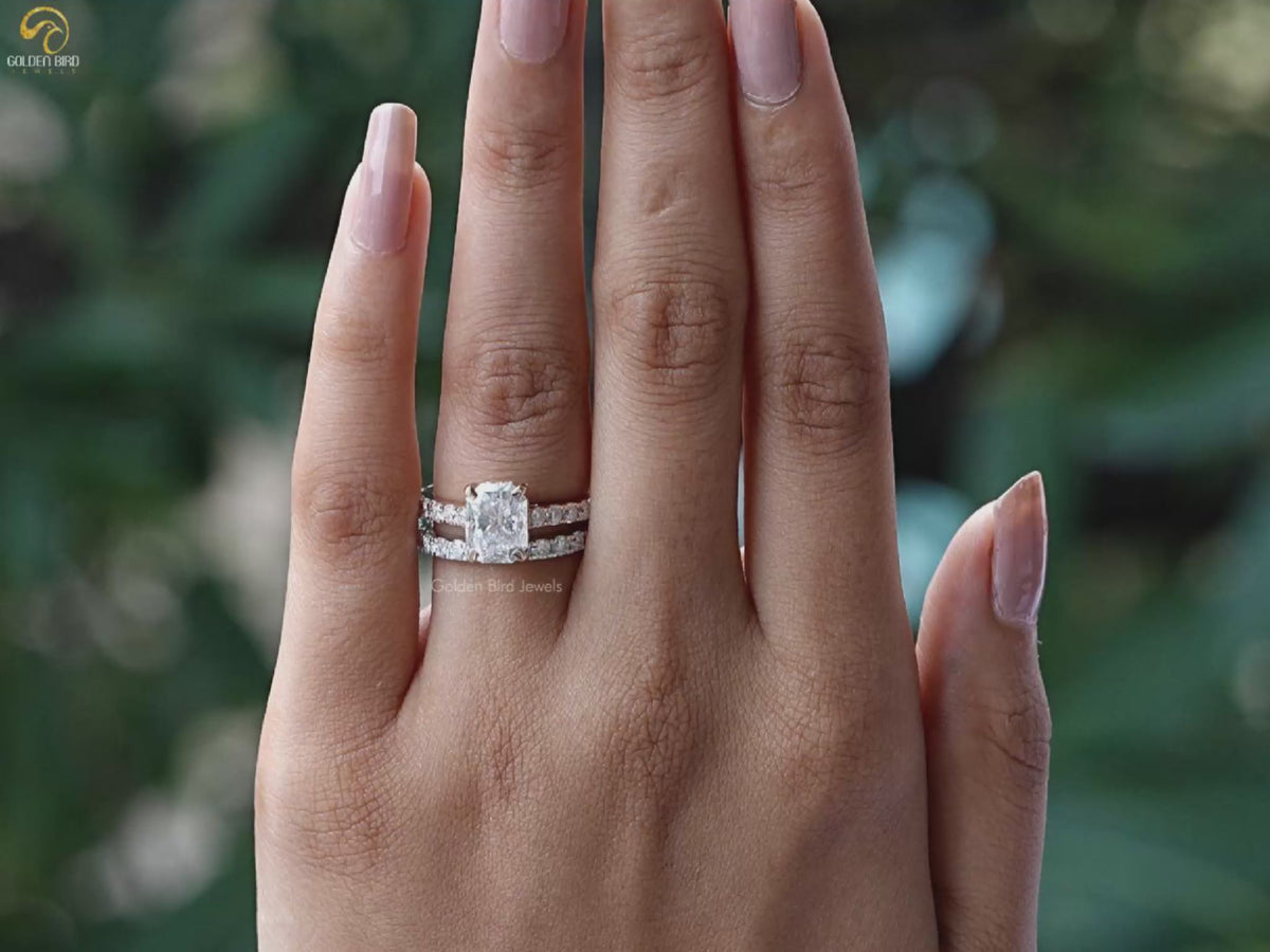 Radiant And Round Cut Moissanite Bridal Ring Set
