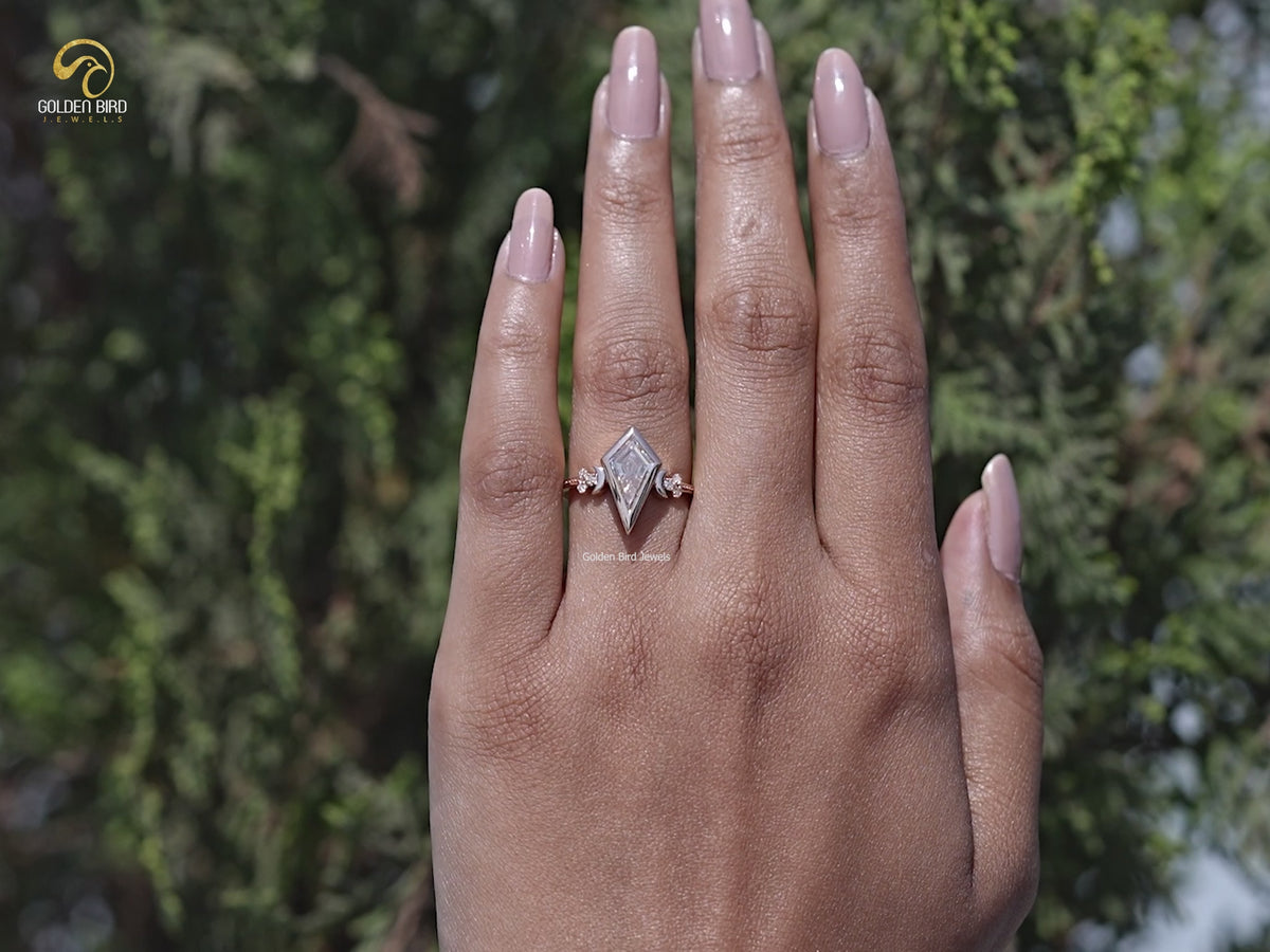 Colorless Kite Cut Moissanite Bezel Set Ring