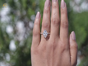 Marquise Cut Lab Diamond Accent Set Bridal Ring