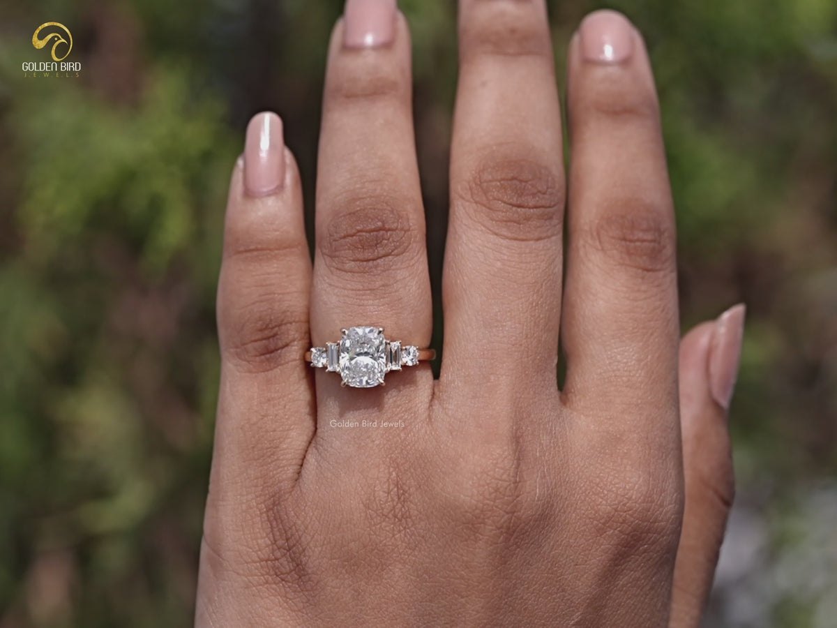 Cushion And Baguette Lab Diamond Five Stone Ring