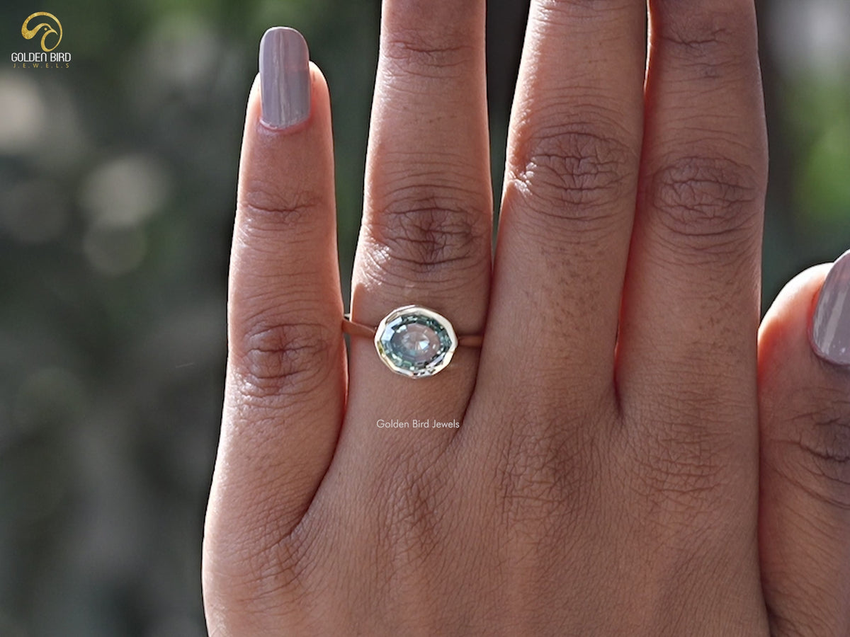 East West Step Cut Oval Moissanite Ring