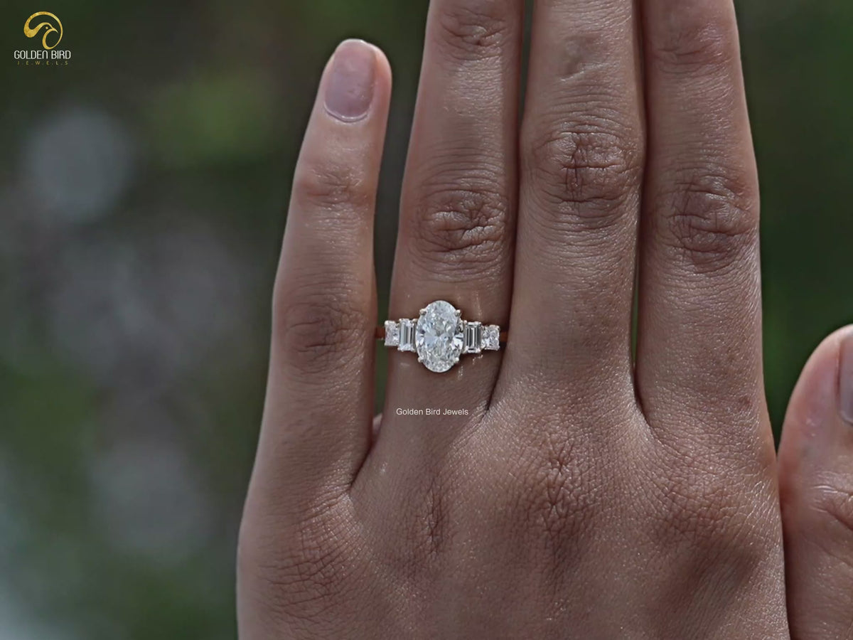 Oval Cut Lab Diamond Five Stone Engagement Ring