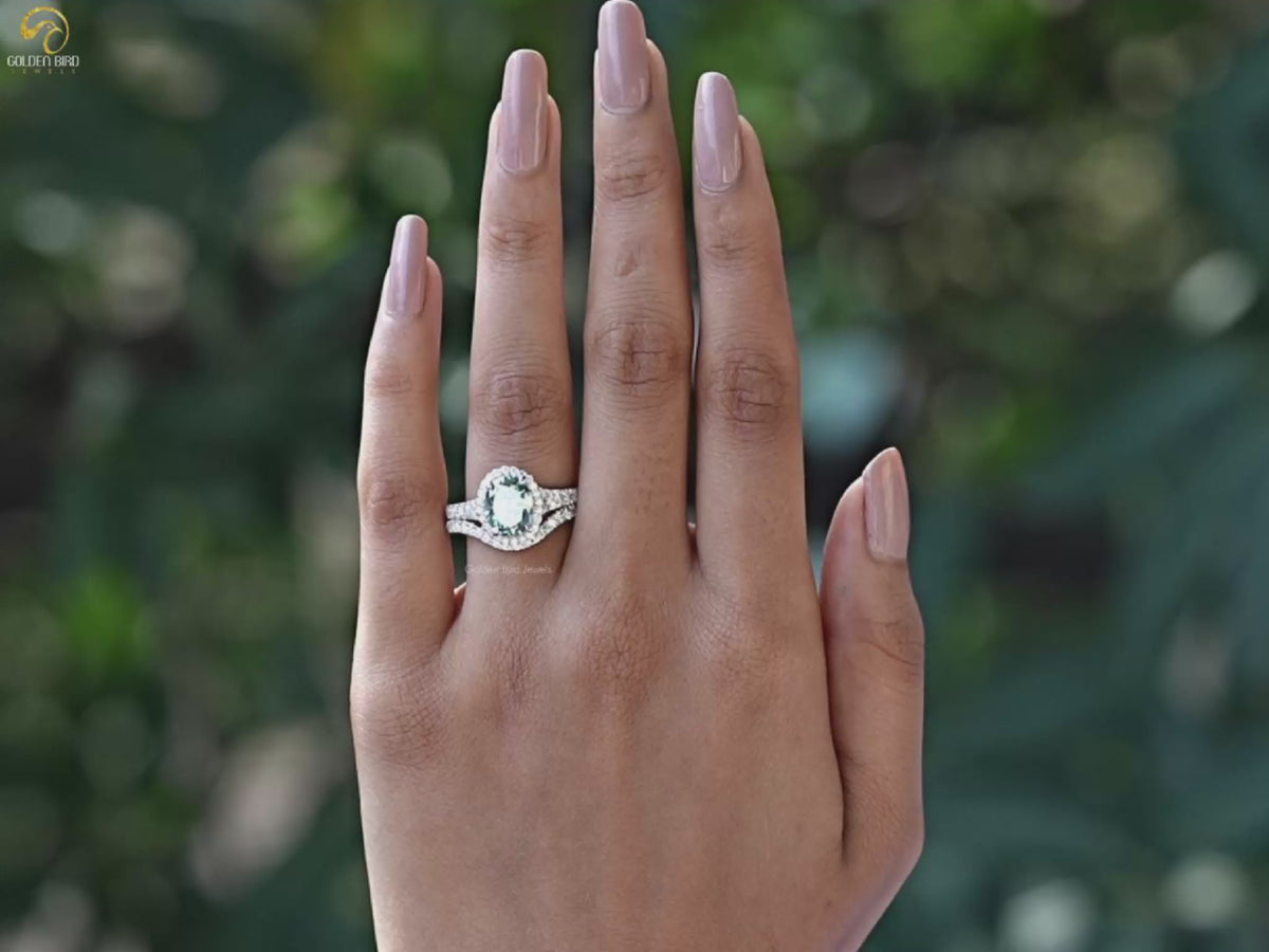 Oval And Round Cut Moissanite Bridal Ring Set
