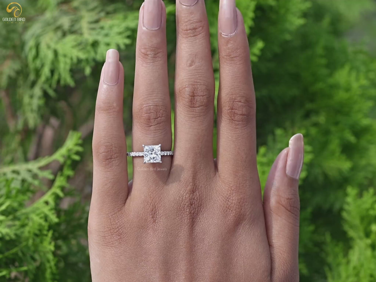 Princess Cut Lab Diamond Solitaire Accent Ring