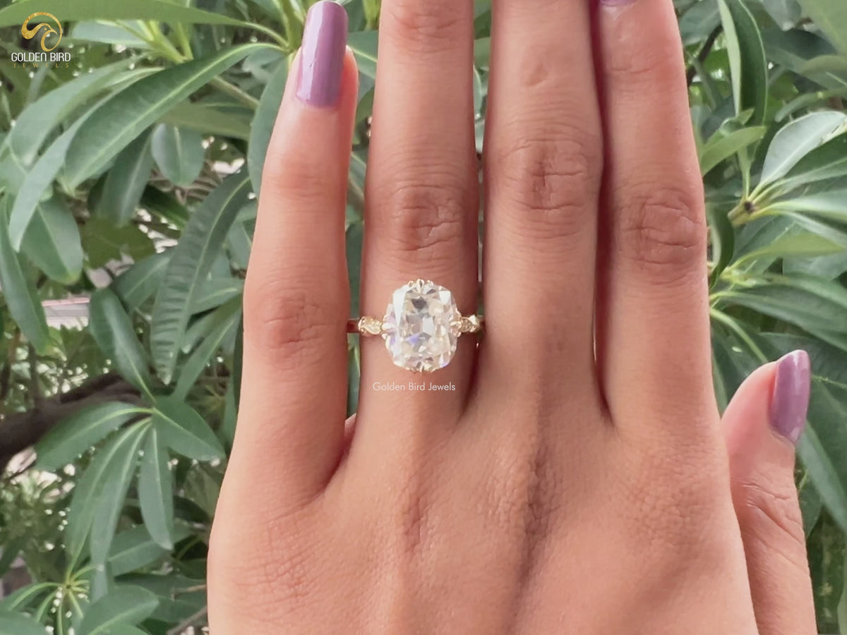 Old Mine Elongated Cushion Cut Moissanite Ring