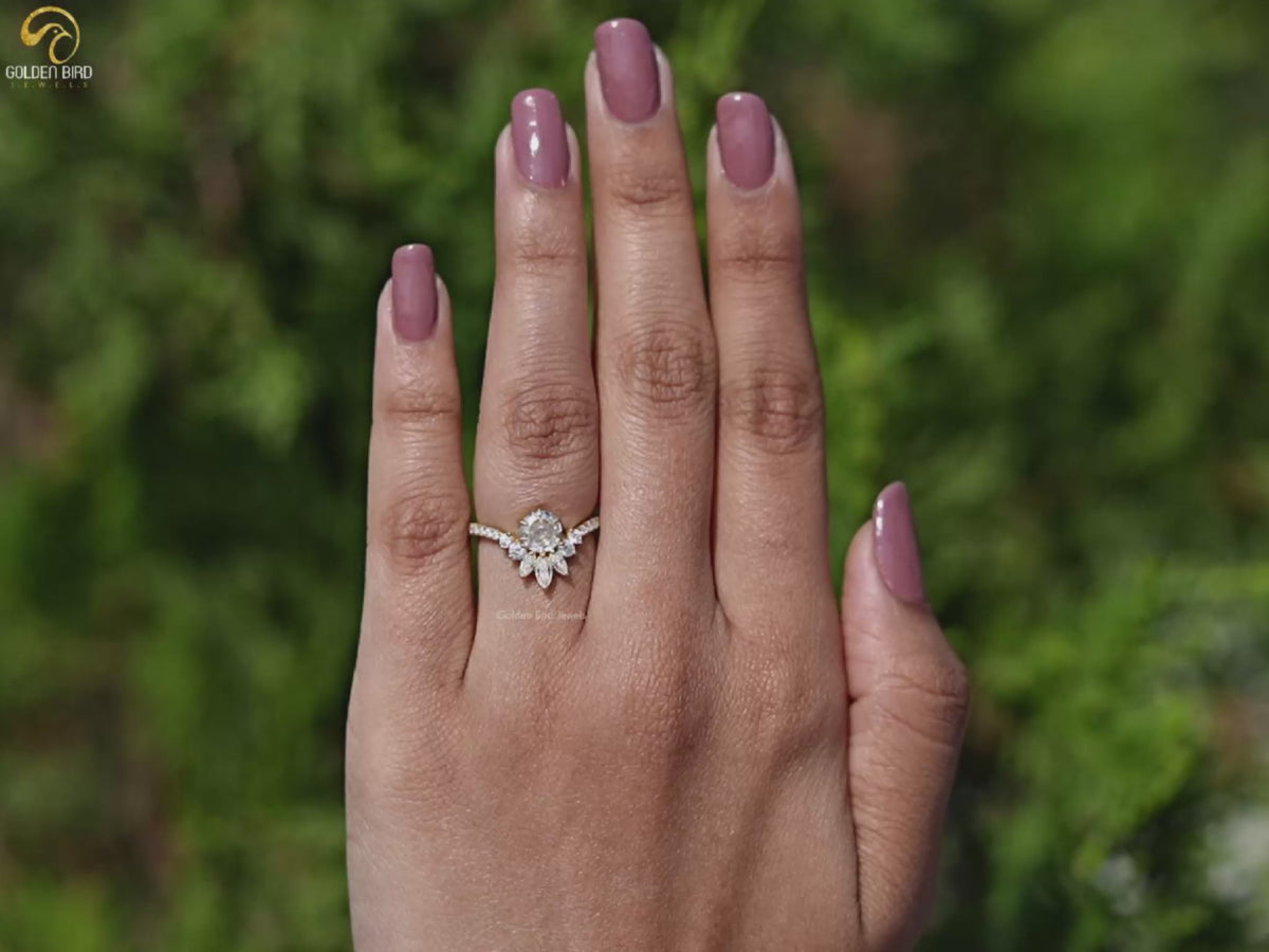 Rose Cut Round Moissanite Curved Engagement Ring
