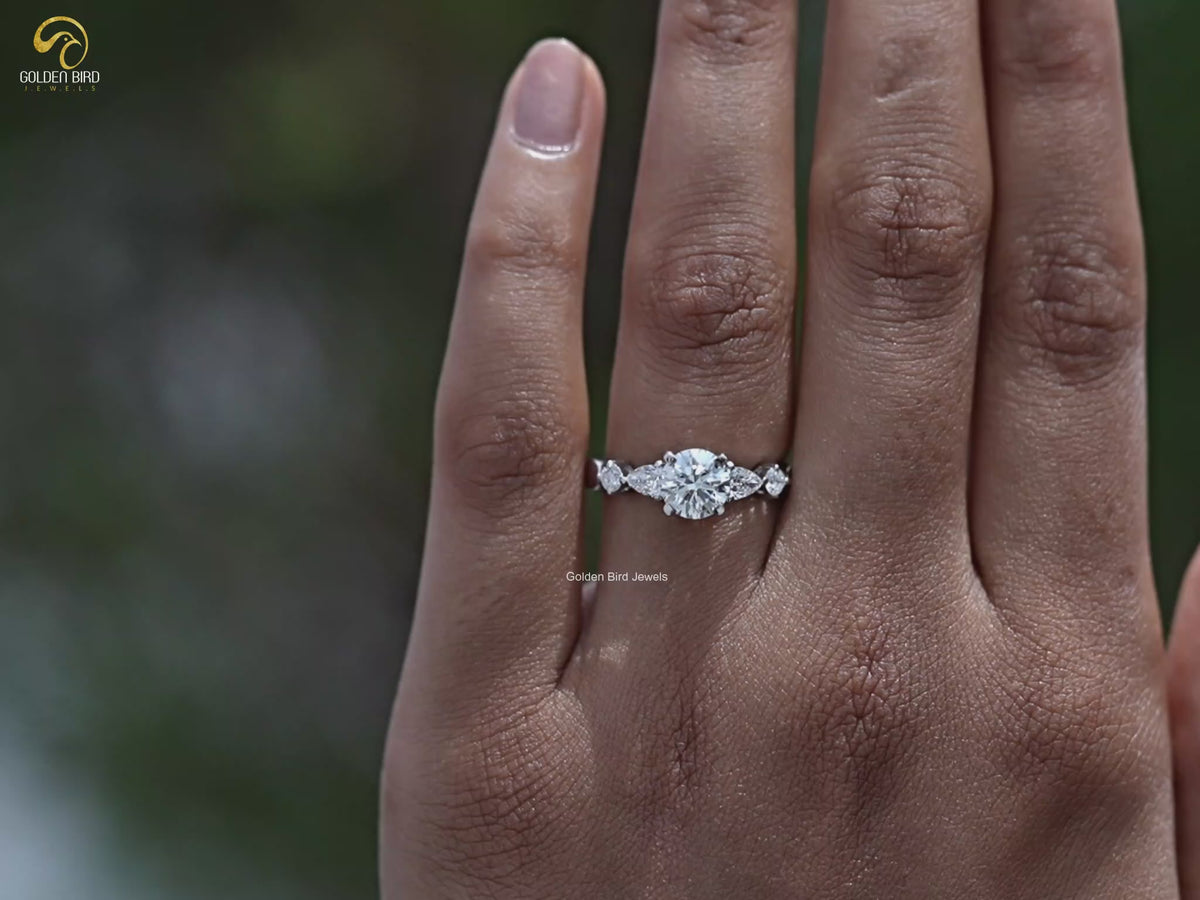 Round And Pear Cut Lab Diamond Five Stone Ring