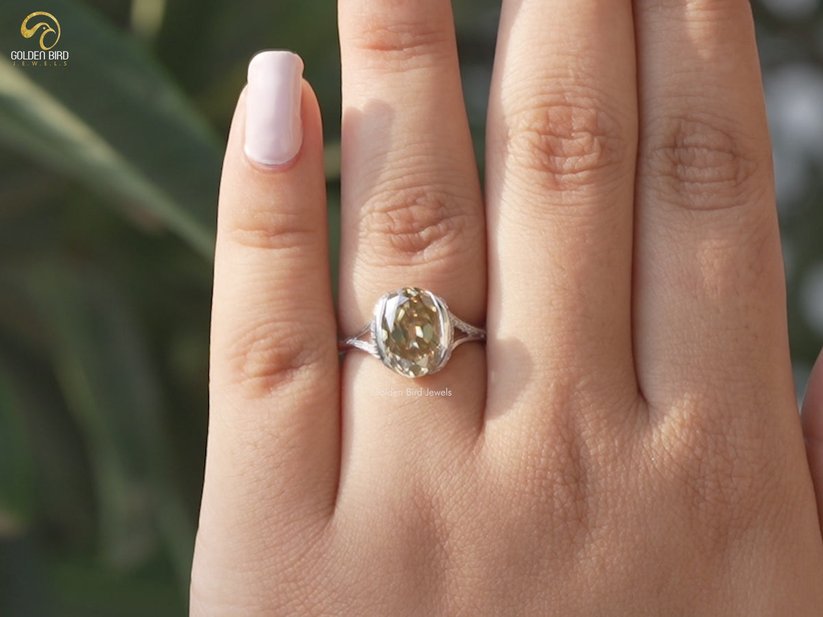 Old Mine Oval Cut Half Bezel Engagement Ring