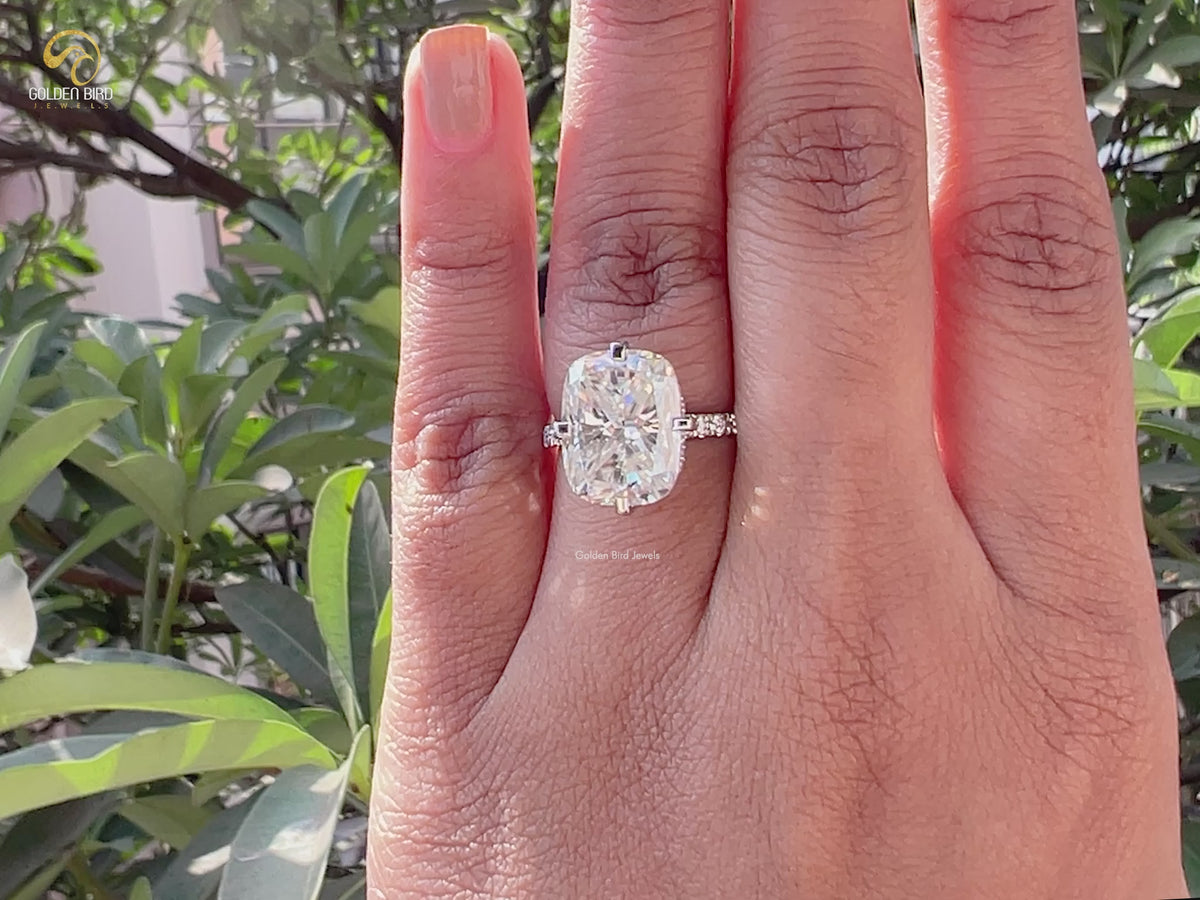 Elongated Cushion Cut Moissanite Engagement Ring