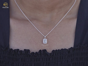 Emerald Cut Lab Grown Diamond Halo Pendant