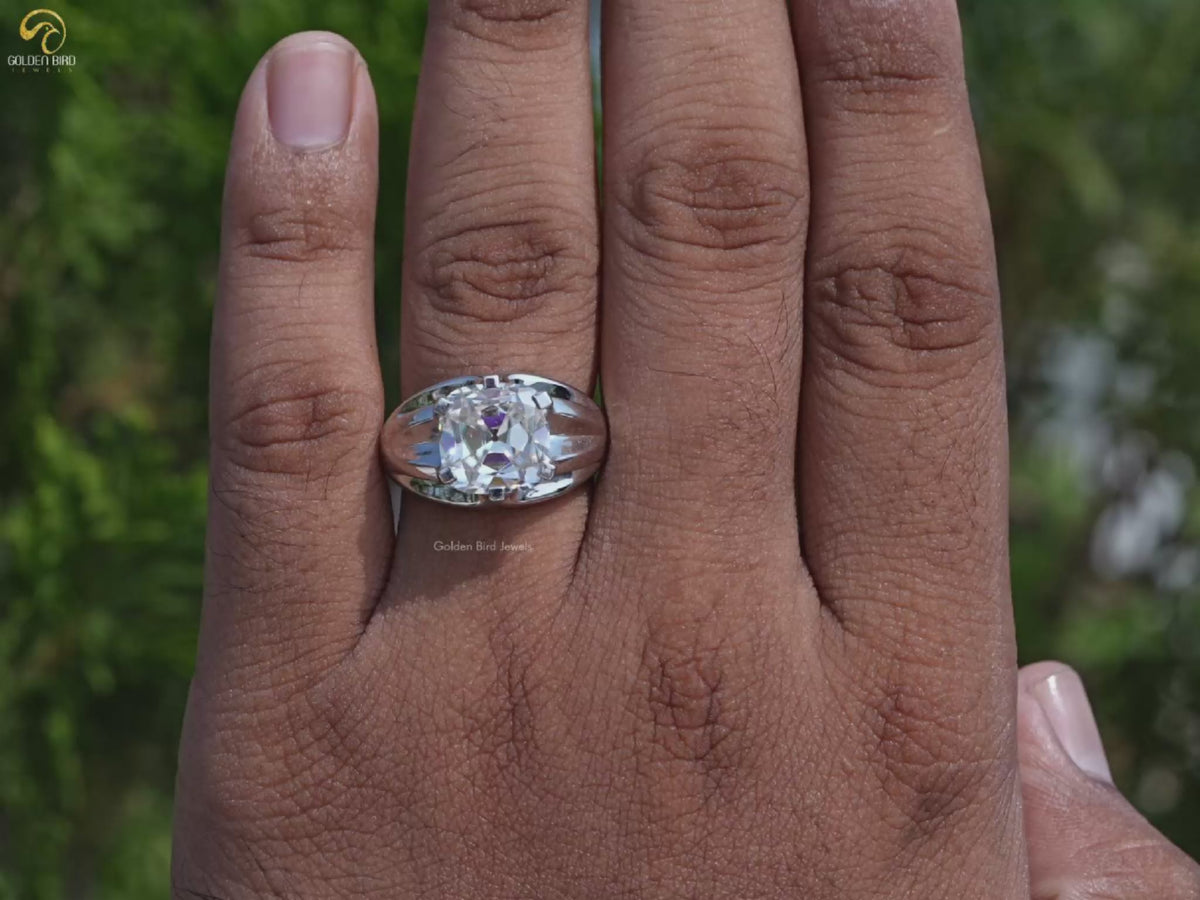 Old Mine Cushion Cut Moissanite Solitaire Ring