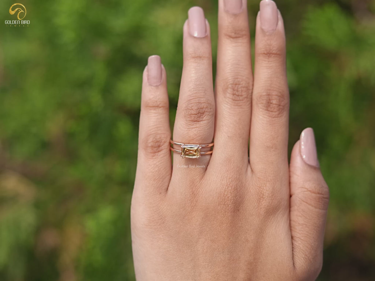 East West Criss Cut Moissanite Engagement Ring