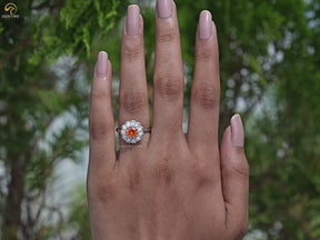 Round Cut Sunstone Halo Engagement Ring