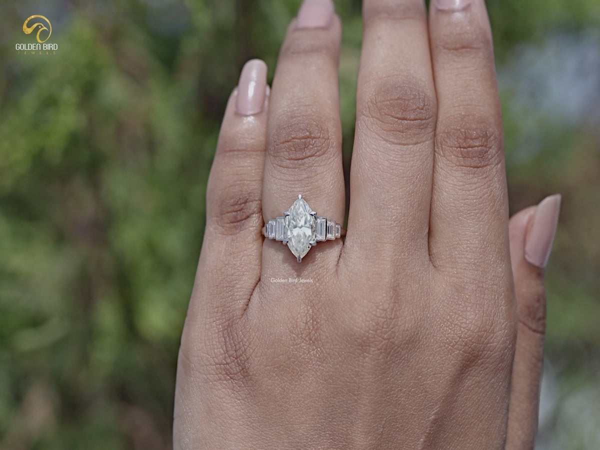 Marquise Cut Moissanite Accent Stone Ring