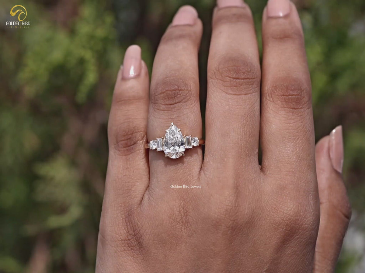Pear And Baguette Cut Lab Diamond Five Stone Ring