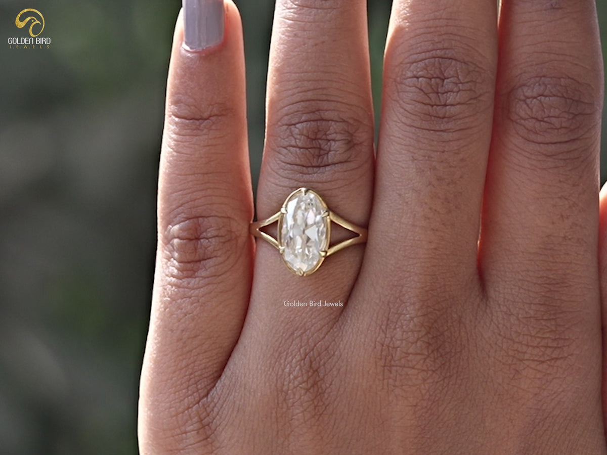 Old Mine Moval Cut Moissanite Solitaire Ring