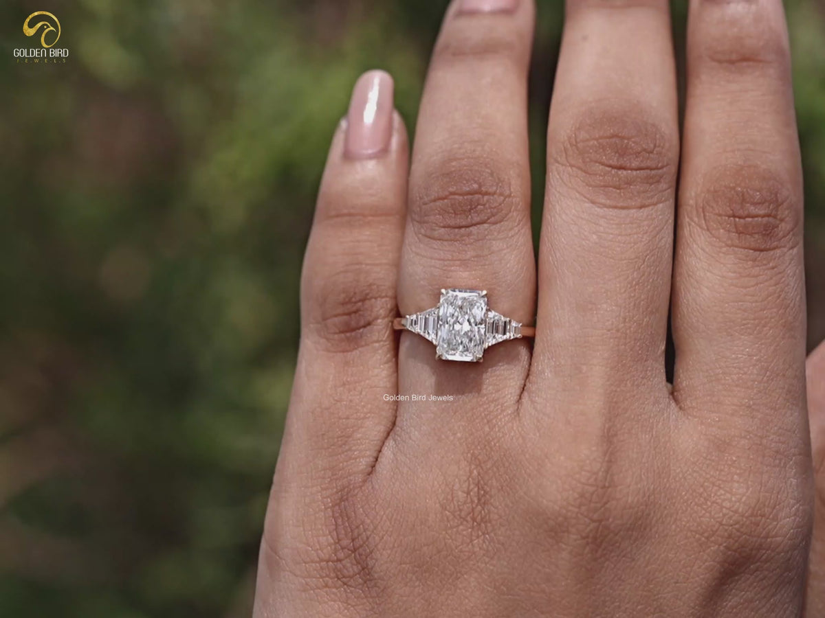 Radiant And Step Cut Trapezoid Lab Diamond Ring