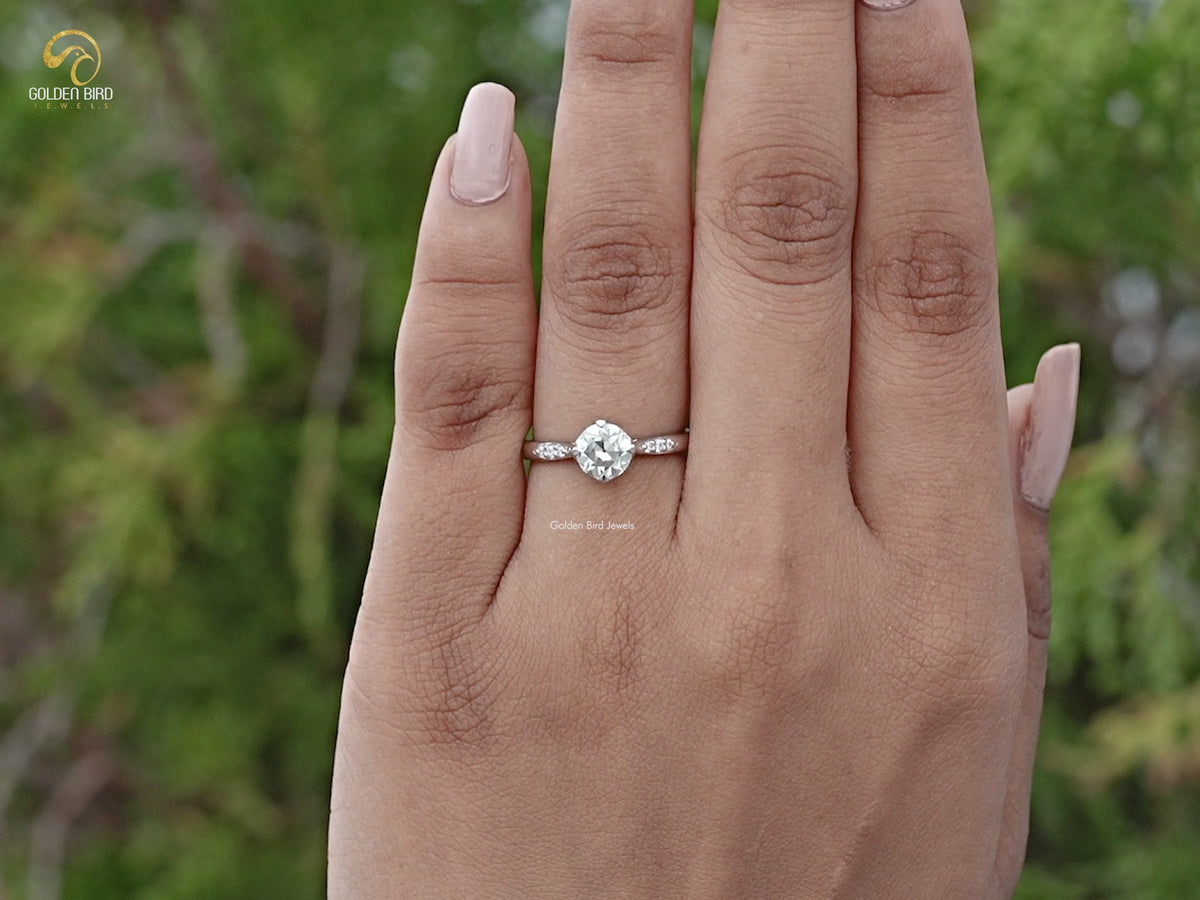 Moissanite Old European Round Accent Stone Ring