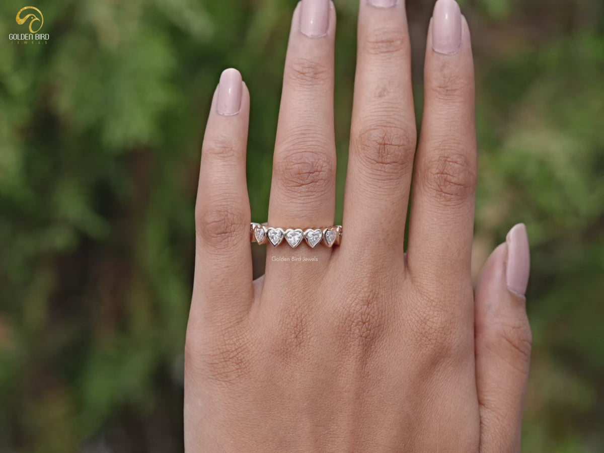 Heart Shaped Moissanite Bezel Eternity Band