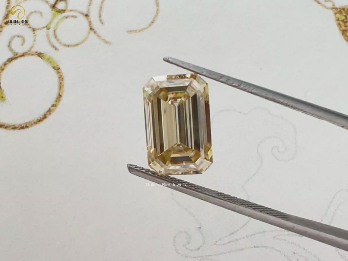 Loose Moissanite Yellow Old Mine Emerald
