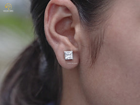 Bezel Set Princess Lab Diamond Stud Earrings