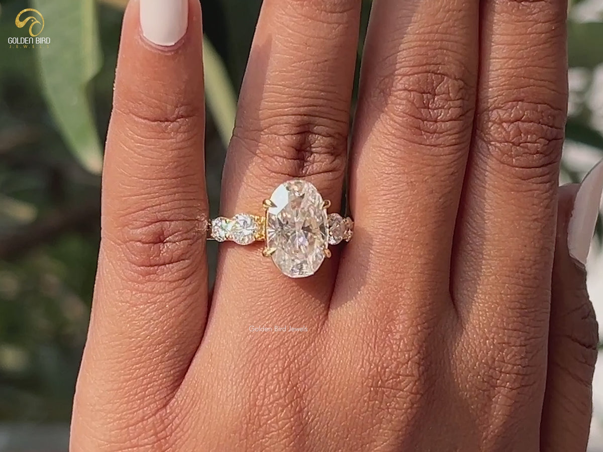 Oval And Round Cut Moissanite Accent Stone Ring