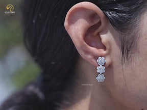 Round Moissanite Flower Style Cluster Earrings