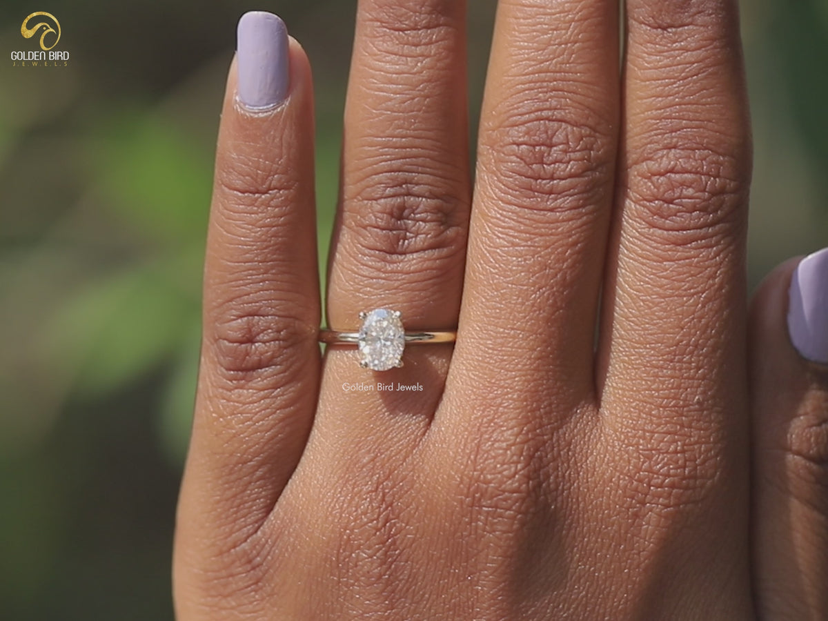 Moissanite Oval Cut Hidden Halo Ring