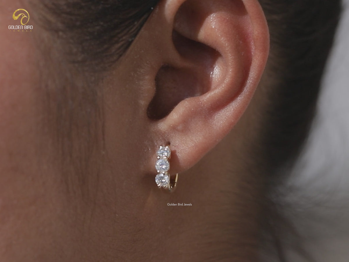 Round Cut Moissanite Small Huggies Hoop Earrings