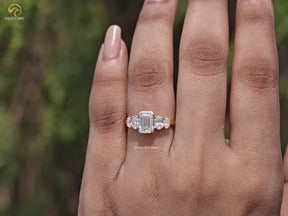 Emerald And Oval Lab Diamond Five Stone Ring