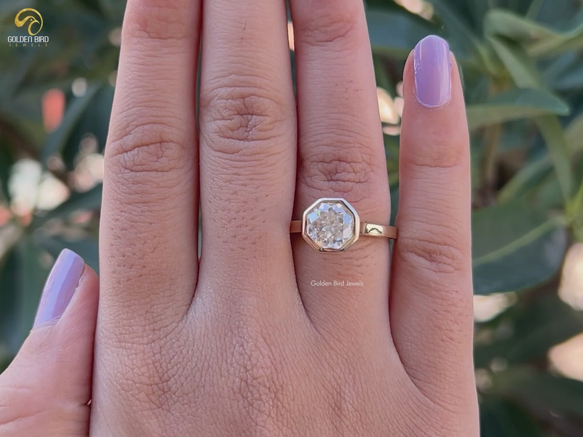 Octagon Cut Moissanite Solitaire Engagement Ring