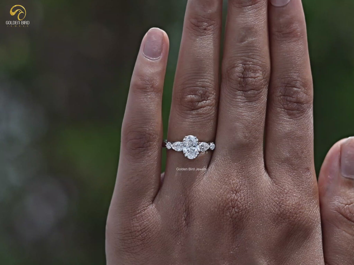 Oval And Pear Lab Diamond Five Stone Engagement Ring