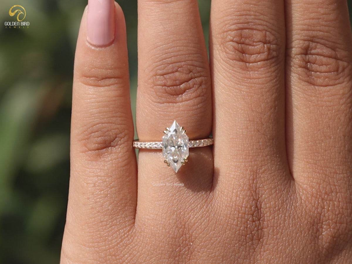 Dutch Marquise Cut Solitaire Accent Moissanite Engagement Ring