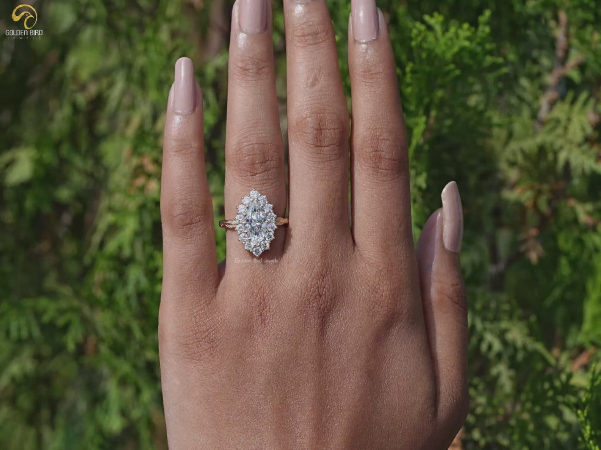 Marquise Cut Lab Diamond Halo Engagement Ring