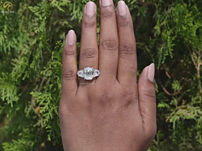 Elongated Old Mine Cushion Moissanite Three Stone Ring