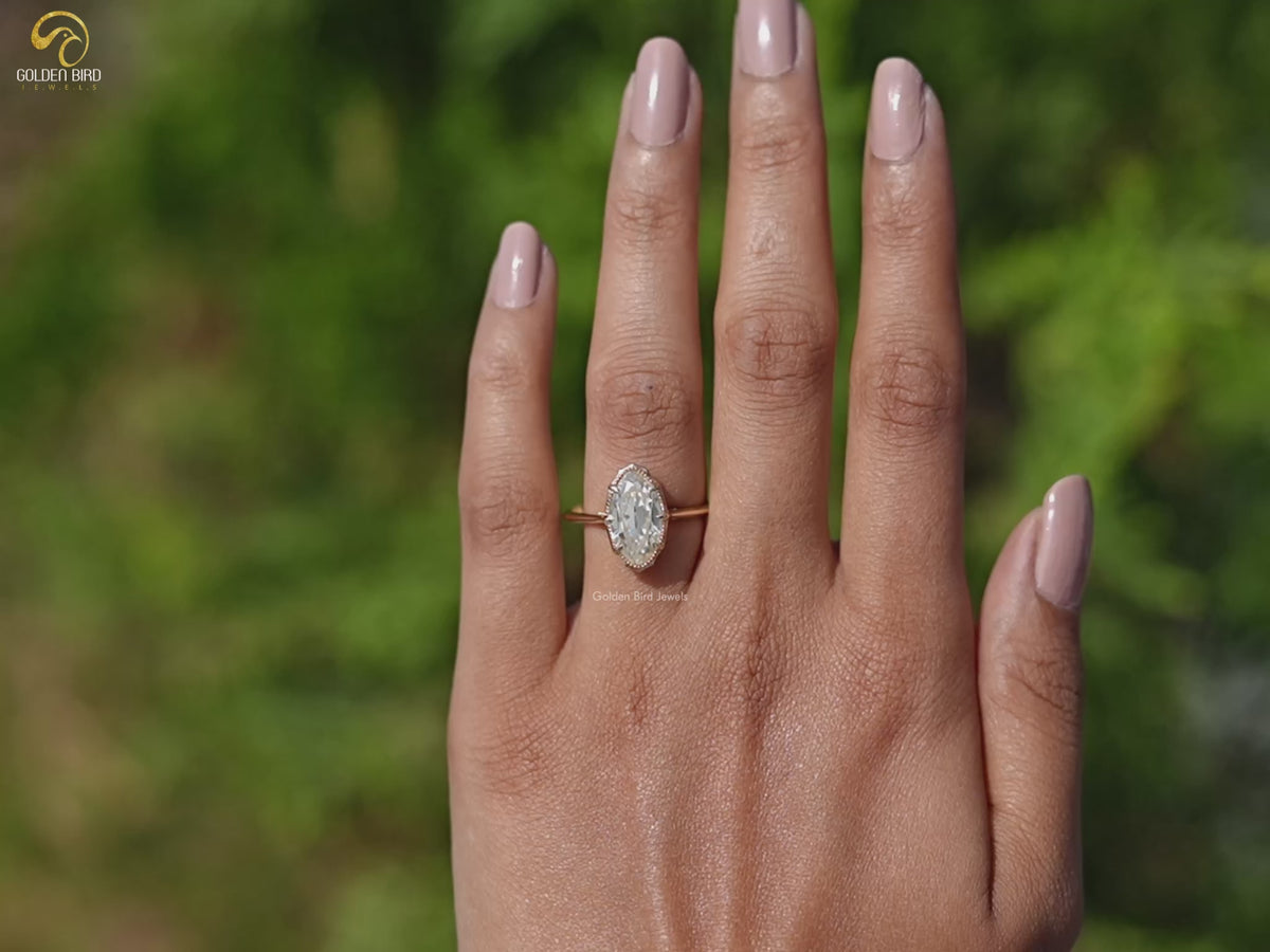 Off-White Old Mine Cut Moval Moissanite Ring