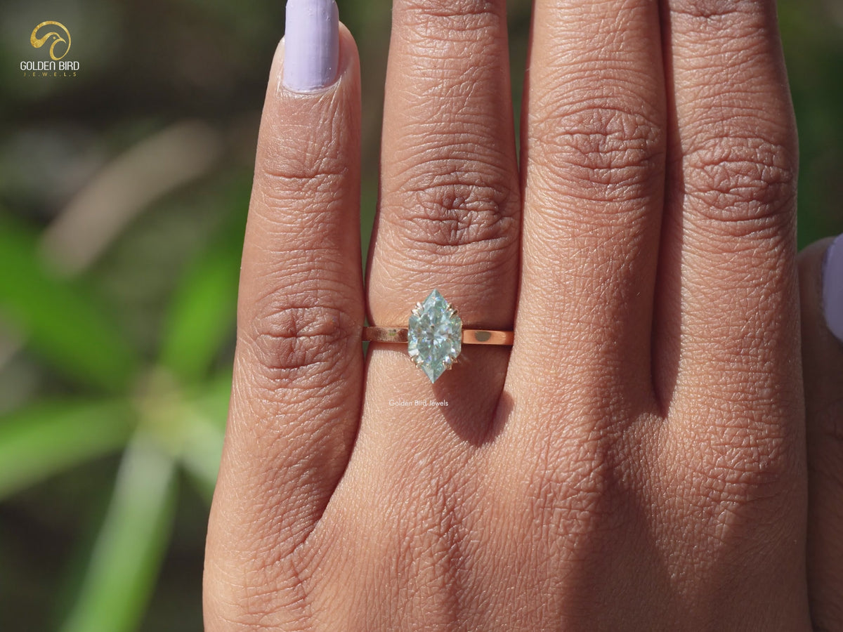 Blue Dutch Marquise Cut Solitaire Ring