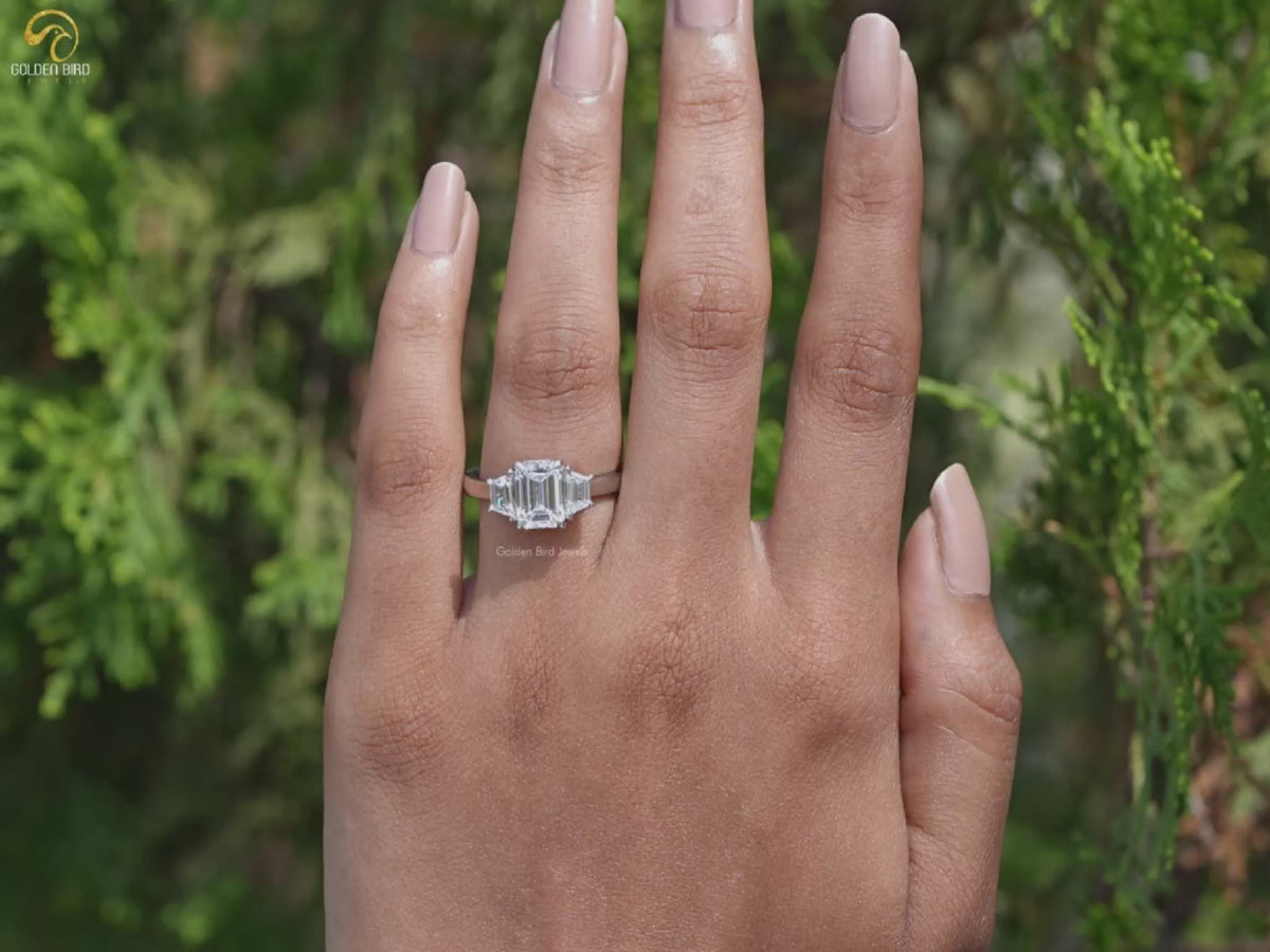 Three Stone Emerald Cut Diamond Ring