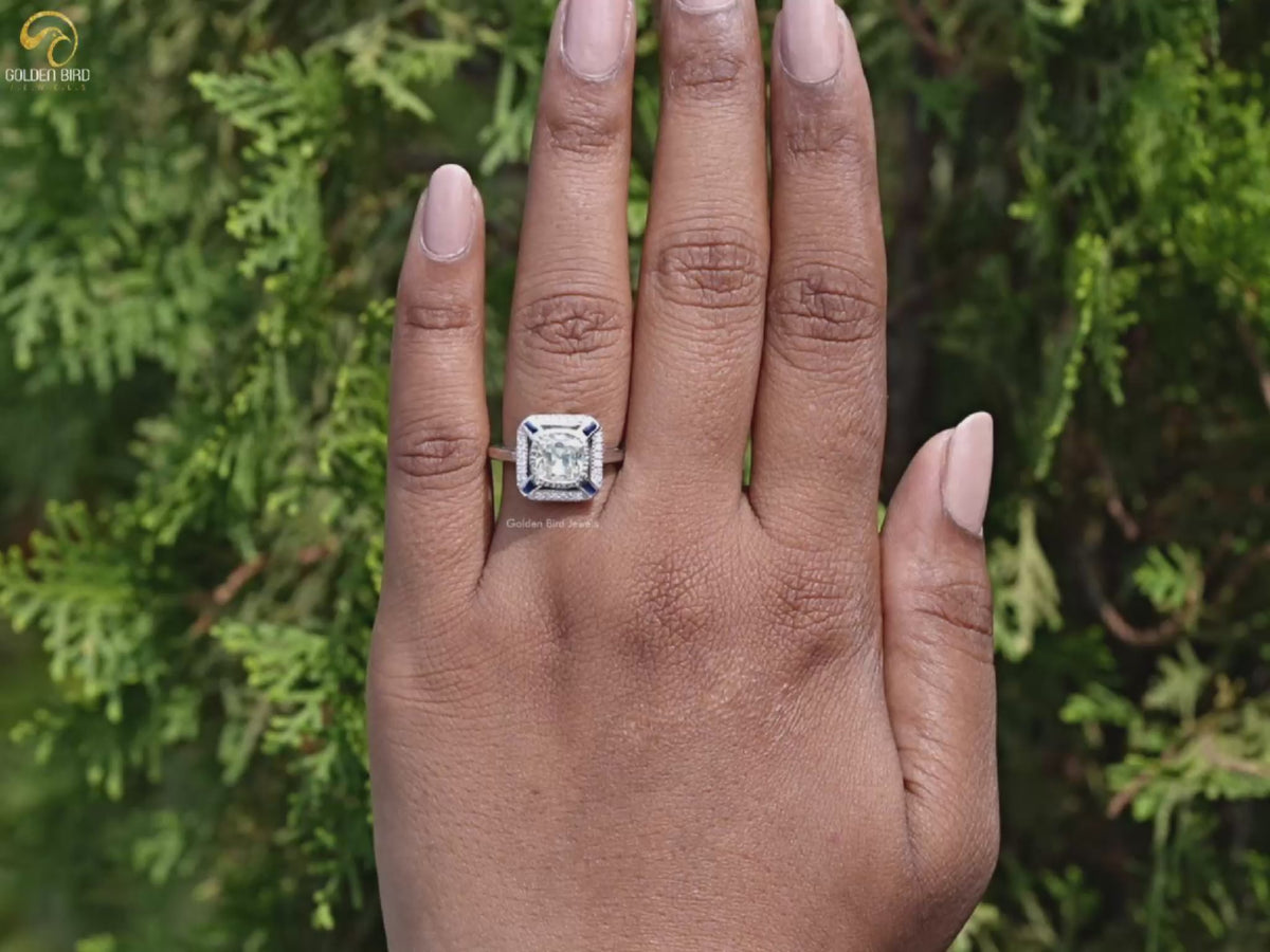 Old Mine Cushion Moissanite Halo Engagement Ring