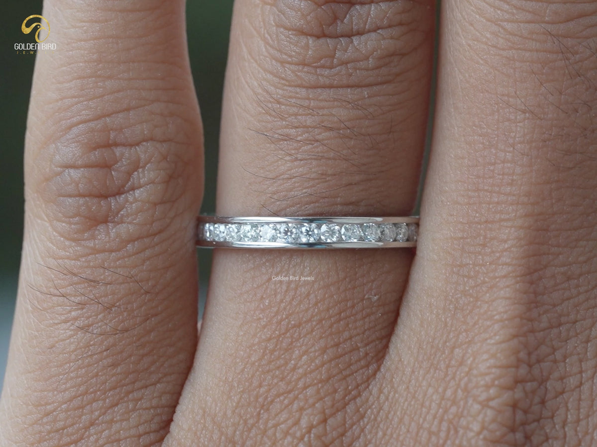 Round Cut Moissanite Channel Set Eternity Band