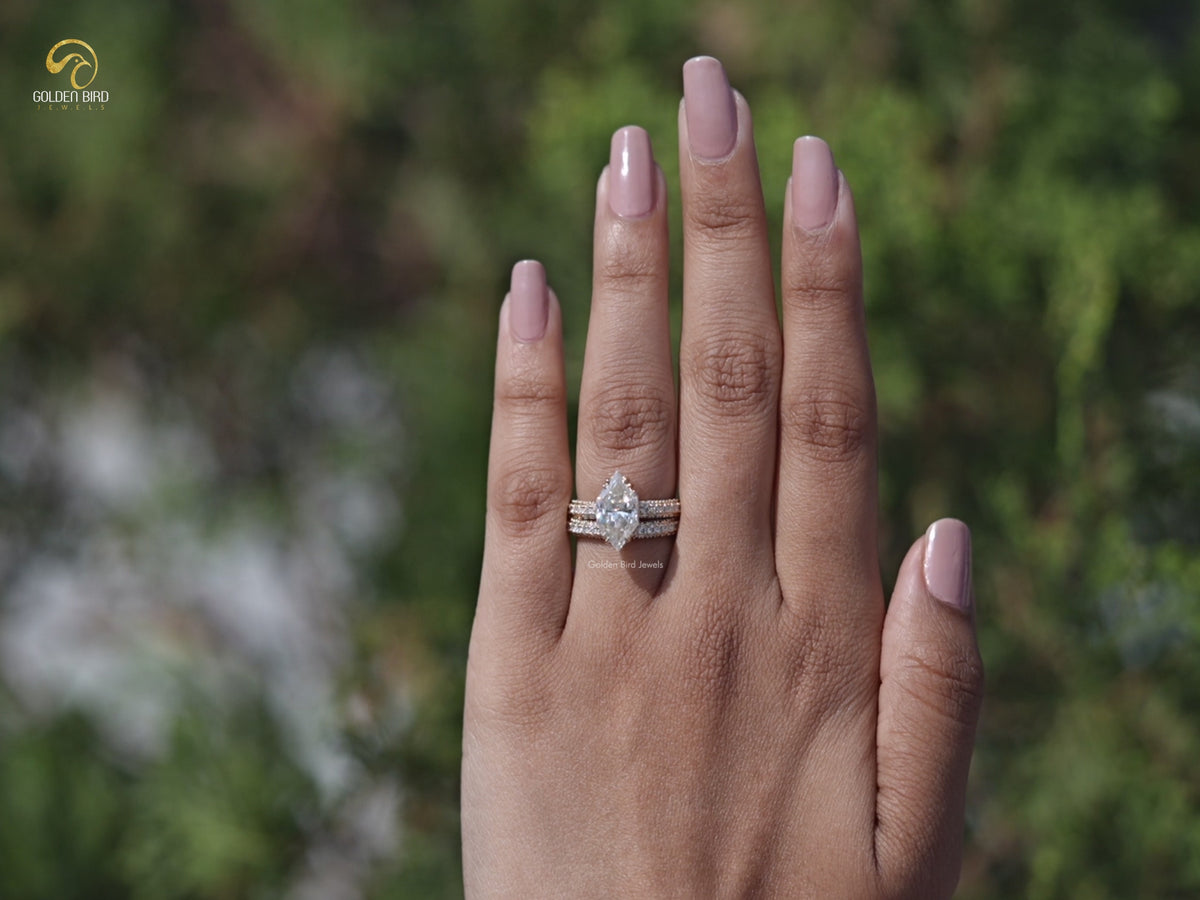 Dutch Marquise Cut Moissanite Bridal Ring Set