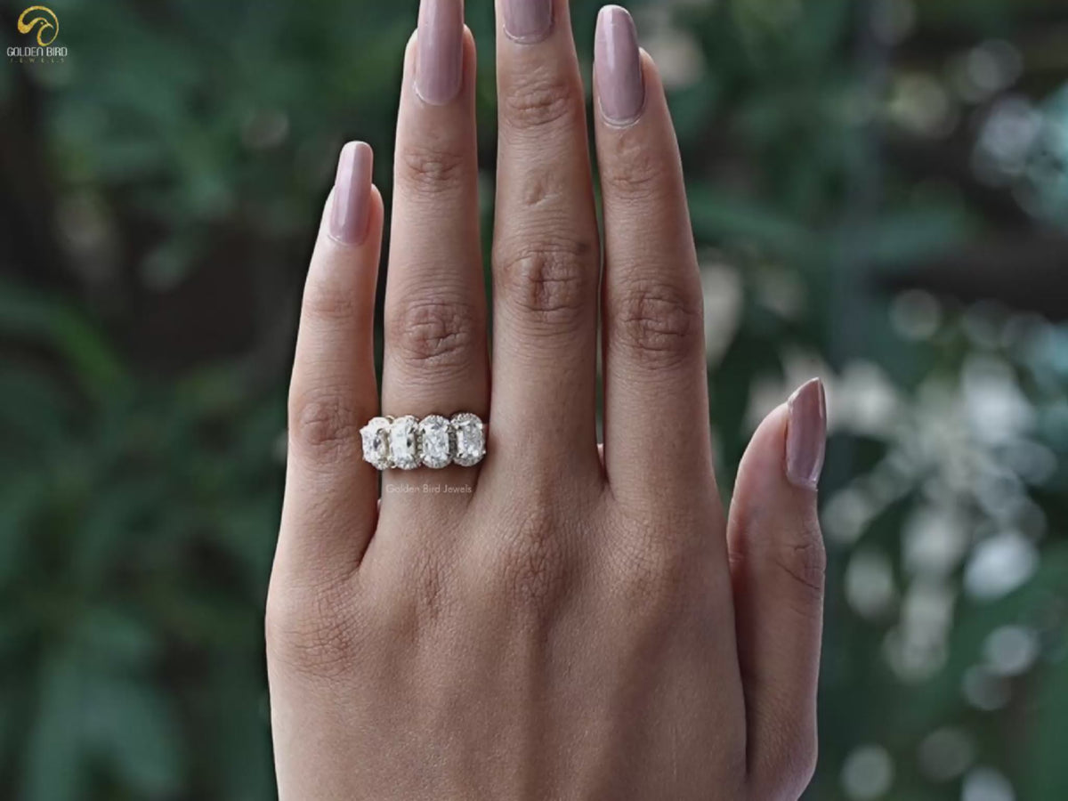 Elongated Cushion Moissanite Halo Eternity Band