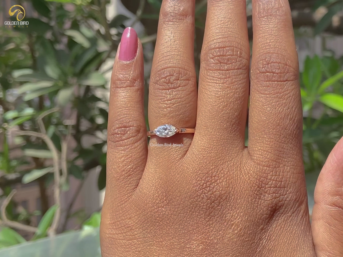 East West Marquise Moissanite Solitaire Ring