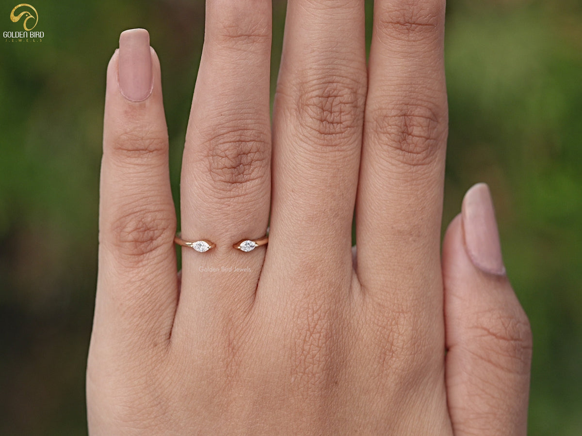 Marquise Cut Lab Diamond Open Cuff Two Stone Ring