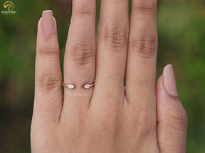 Marquise Cut Lab Diamond Open Cuff Two Stone Ring