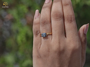 East West Old Mine Emerald Moissanite Solitaire Ring