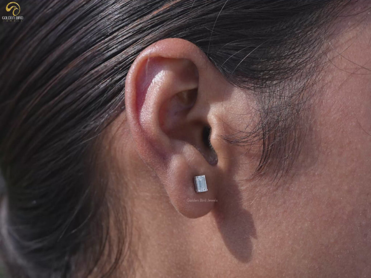 Emerald Cut Moissanite Stud Earrings