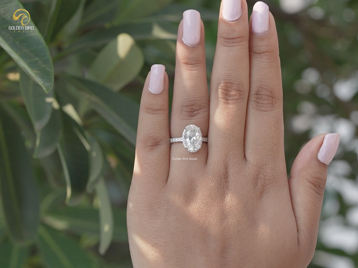 Oval Cut  Moissanite Hidden Halo Engagement Ring