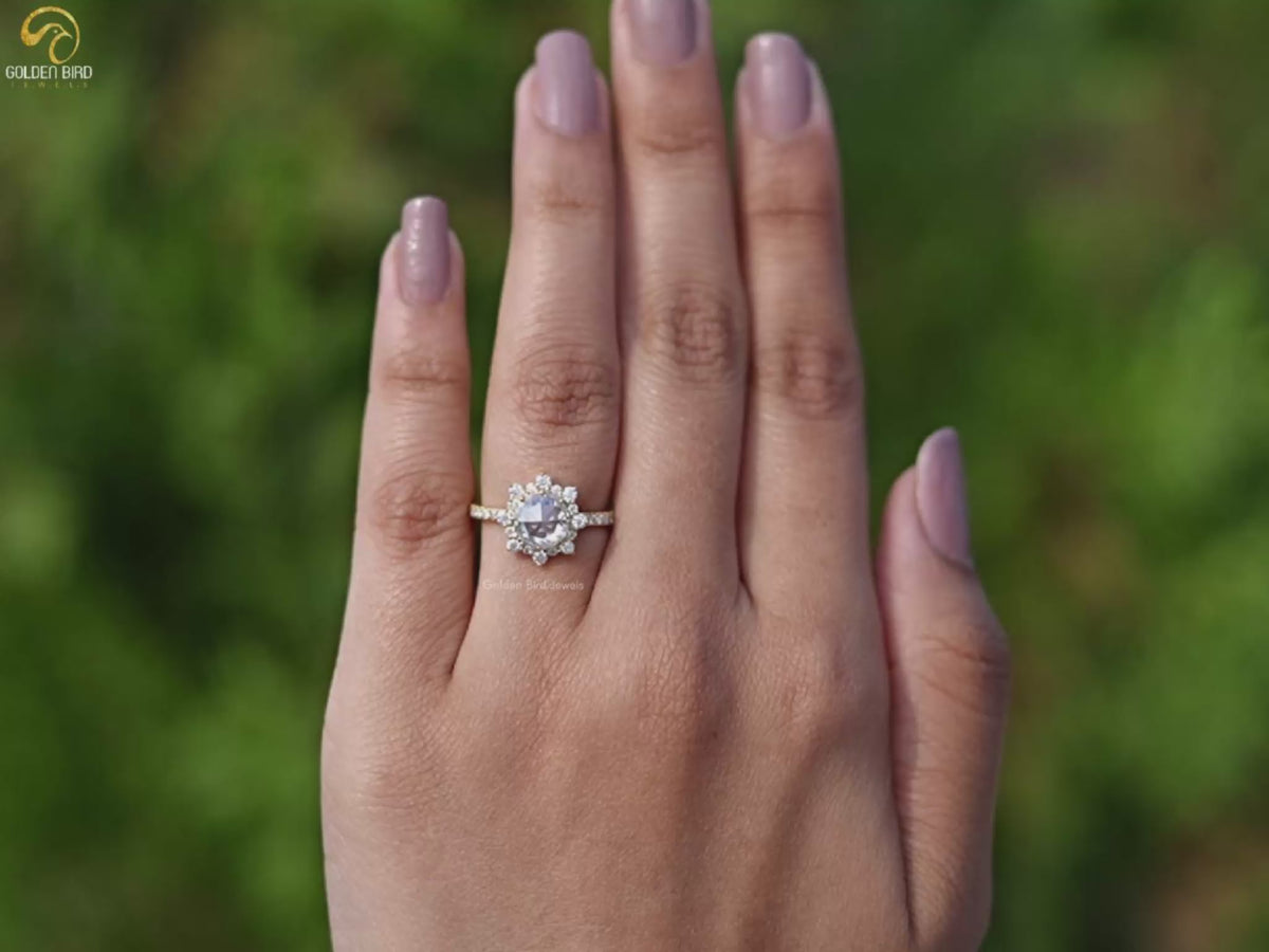 Rose Cut Round Halo Moissanite Ring